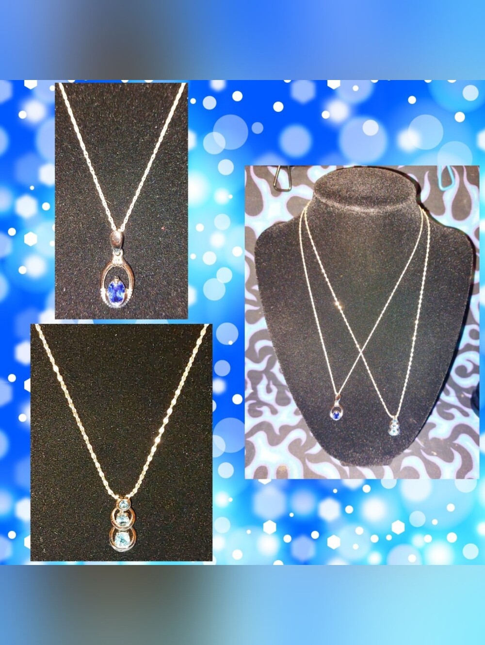 2Pc Bundle of Unbranded Sterling Silver w/Blue Stones Delicate Choker Necklaces